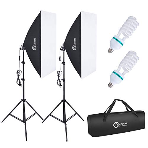 OMBAR Softbox Set Fotostudio 50×70cm, professionelle Fotografie mit 135 W 5500K E27-Tageslichtlampe und Tragetasche für Studio-Porträts Videoaufnahmen, Modefotos. (2 Set)