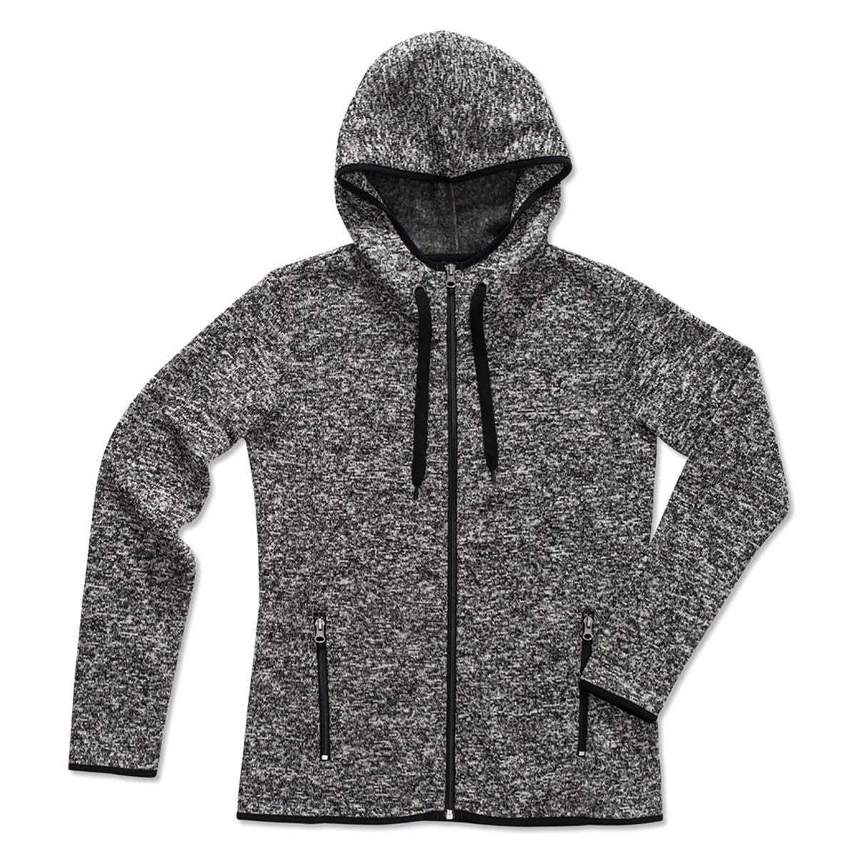 Stedman Active Knit Fleece Strickfleece-Jacke Damen Kapuze, Größe:XL, Farbe:Dark Grey Melange