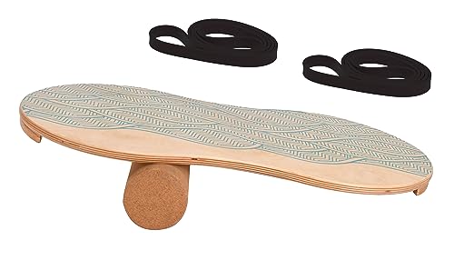 BODYCOACH Woodboard Starter Set Balance-Board Ahorn Holz & Kork Rolle inkl. Trainingsbänder (oval)