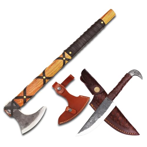 CraftTal Geschmiedet Wikinger-Axt Nordische Camping-Überlebensaxt, Jagd, Camping, Outdoor-Beil, Palisandergriff