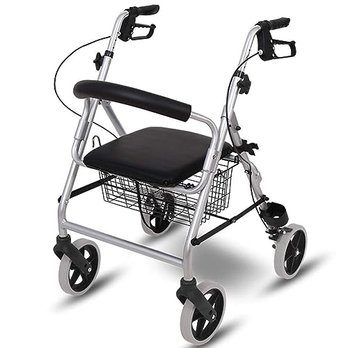 DOOKAA rollator rollatorenLeichter Rollator, kompaktes Faltdesign, Aluminium, Einkaufswagen für ältere Menschen, Vierradsitze, Fahrer schieben leicht