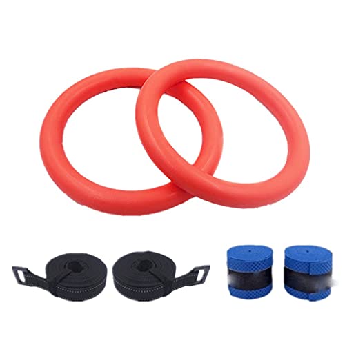 BFVAKBKYT Gymnastik Ringe,Suspension Trainer System, ABS-Turnringe, Turnringe mit verstellbaren Gurtbändern, Schaumstoffgriff for Muskeltraining, Fitness, Klimmzüge, Training(Red with Strap)