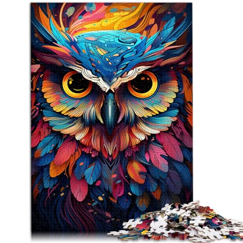 Puzzle zum Malen, farbige Eule, Puzzle 1000 Teile für Erwachsene, Holzpuzzle zum Stressabbau, schwierige Herausforderung, 1000 Teile (50 x 75 cm)