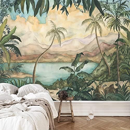 XLMING Vintage Nostalgie Pflanze Blätter Kokosnussbaum Landschaft 3D Tapete Home Dekoration Wohnzimmer Sofa Schlafzimmer Tv Hintergrund Wand-200cm×140cm