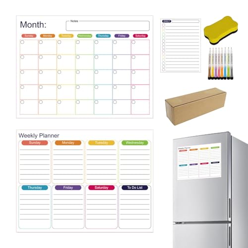 Magnetischer Kühlschrankkalender, magnetischer Kühlschrankkalender, Kühlschrankmagnet, Wochenplaner, trocken abwischbares Whiteboard, magnetischer Kühlschrankmagnet mit 8 Mar