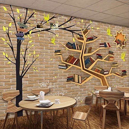 XLMING Mode Cartoon Big Tree Bücherregal Backsteinmauer 3D Tapeten Home Esszimmer Sofa Schlafzimmer Wohnzimmer TV Hintergrund-430cm×300cm