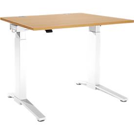 Schäfer Shop Genius Schreibtisch PLANOVA ERGOSTYLE, elektrisch höhenverstellbar, Rechteck, C-Fuß, B 1200 x T 800 x H 715-1182 mm, Buche/weiß