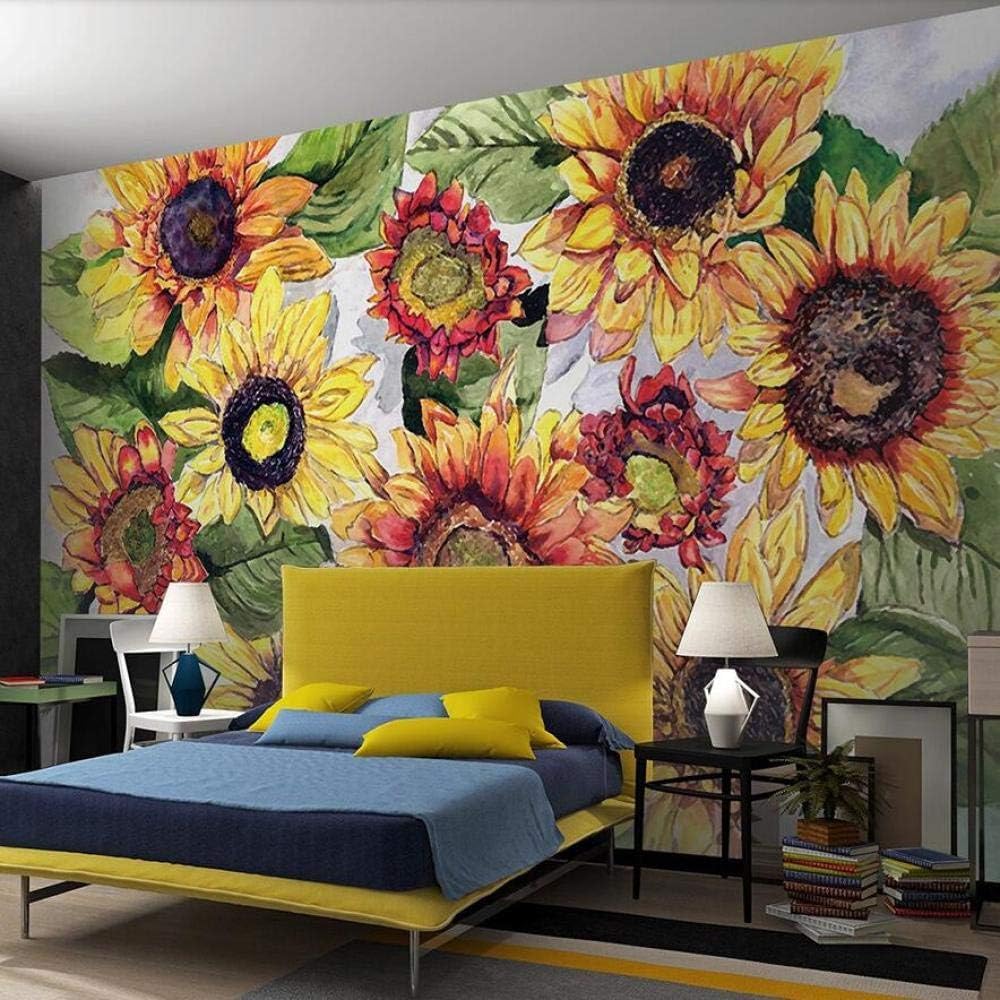 Weinlese-Sonnenblume 3D Tapete Poster Restaurant Schlafzimmer Wohnzimmer Sofa TV Dekorative Wand-250cm×170cm