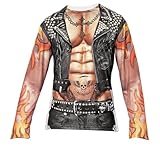 Widmann - Kostüm Biker / Rocker, Fotosublimation bedrucktes T-Shirt, Gang-Mitglied, Motto-Party, Karneval