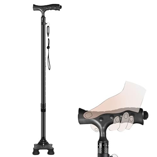 Tavkomco 93 cm/36 Zoll Klappstock, Gehstock mit 10-facher Höhenverstellung, leichter tragbarer Gehstock mit LED-Lade-Taschenlampe(B,70-93cm)