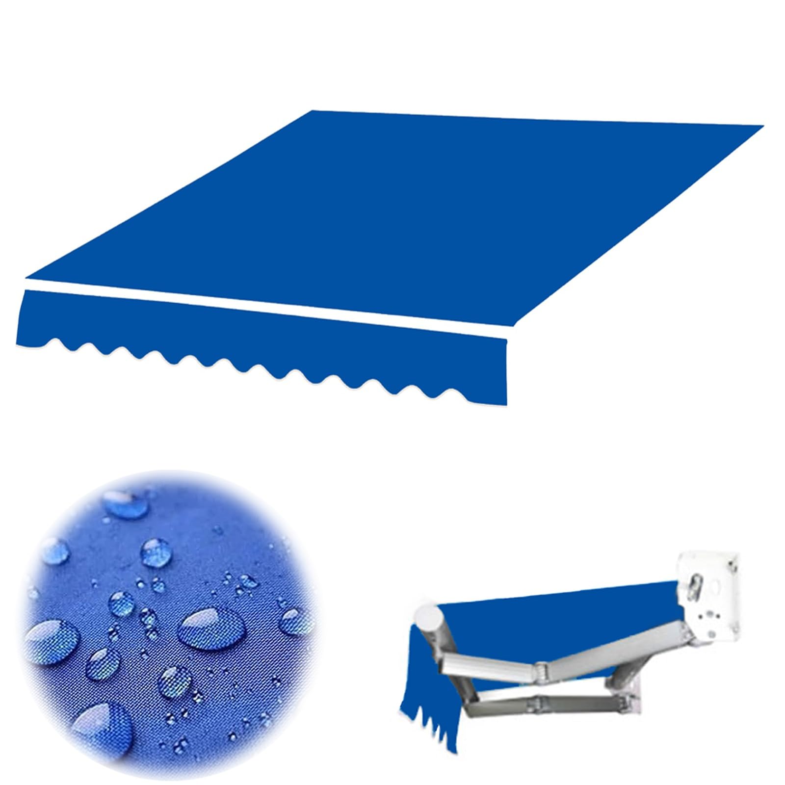 Markise mit Volant, Markisenstoff Sonnenschutz Markisentuch, Markisenbespannung Ersatzstoff, Balkon Markise Wasserabweisend & Sonnenschutz Ersatz Markisentuch Schwarz/Grau/Blau/Braun(Blue,(10x8.2ft)3x