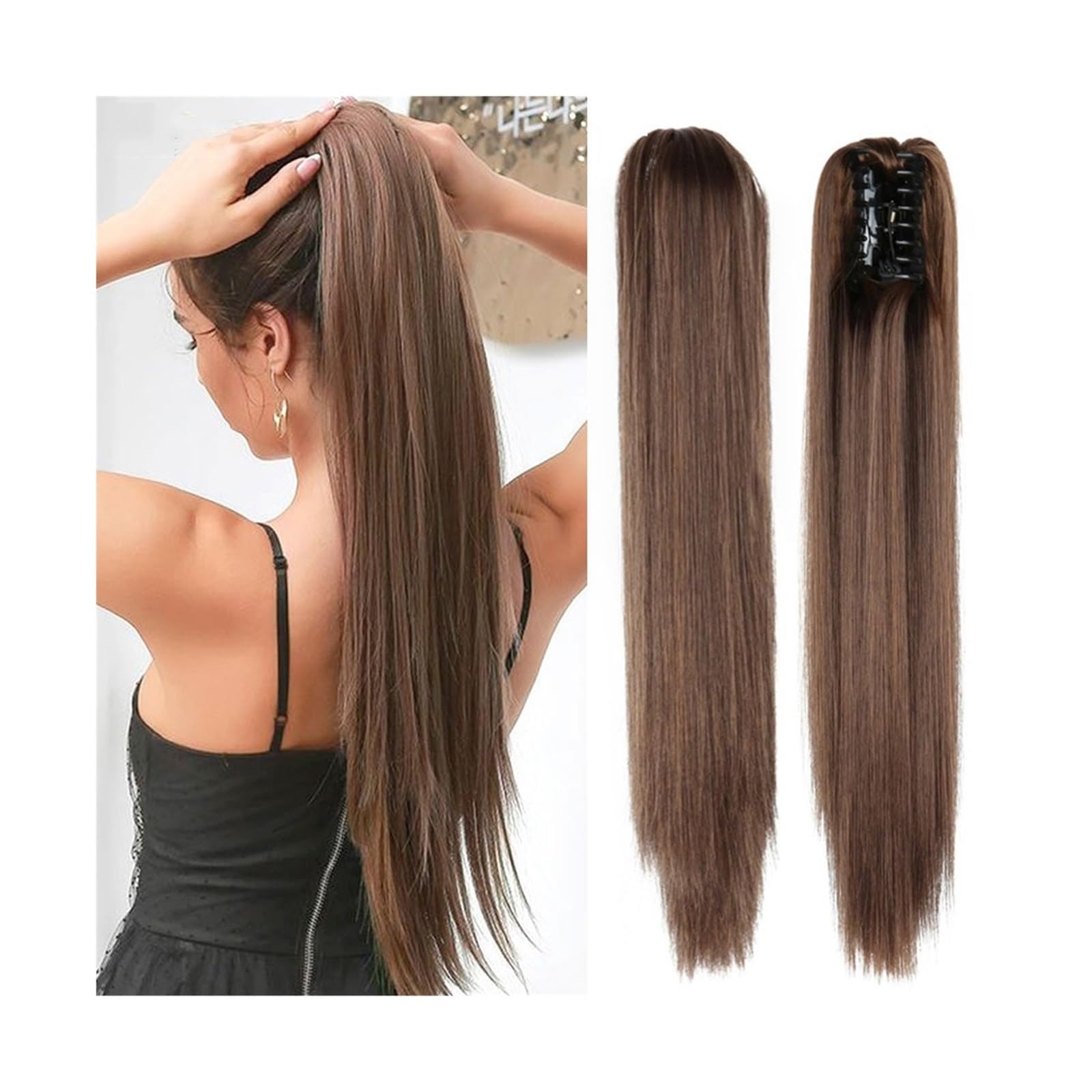 Pferdeschwanzverlängerung Pferdeschwanz-Haarverlängerung, 55,9 cm, synthetisches langes, glattes Pferdeschwanz-Haar mit Klauenclip, hitzebeständiges glattes Haar for Frauen Pferdeschwanz-Haarteile(Sch