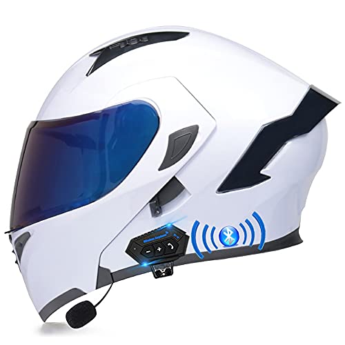 Letetexi Motorradhelm mit Bluetooth Klapphelm Integralhelm Fullface Helm Rollerhelm Sturzhelm mit Doppelvisier Sonnenblende ECE Motocrosshelm Belüftung für Herren Erwachsene-Schwarz 55~60cm