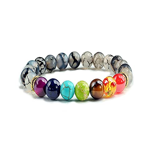 Armband aus 7 Natursteinen mit rauem Kristall, Charm, Modeschmuck, elastisches Seil, Perlenarmreif, Freundschaftsgeschenk für Männer und Frauen, Reiki-Armbänder (Farbe: Grün, Größe: Vulkangestein)