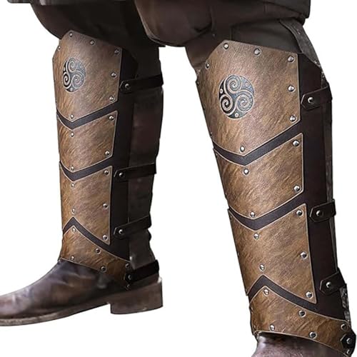 MDFCZXP Leder Schnürschnalle Schuhüberzug Verstellbare Mittelalter Stiefel Spats Wandern Schienbeinschoner Rüstung für Männer Frauen,Braun