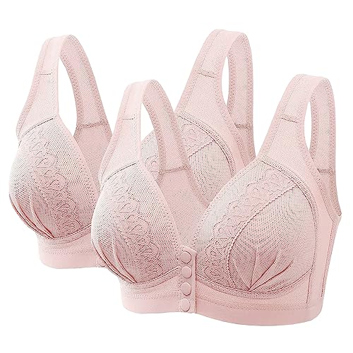 2er Pack Try Shape BH Sexy Ohne Bügel BH Atmungsaktiv Bustier Damen Entgiftungs BH mit Gepolstert Frauen Bralette Lift Up BH mit Vorderverschluss Minimizer BH Sport BHS für Damen Rosa 100D