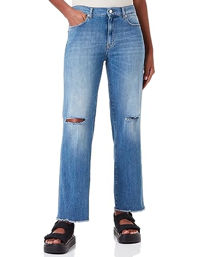 Love Moschino Women's Boyfriend fit 5-Pocket Trousers Casual Pants, Blue, 28