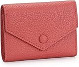 VSULZVNU Kartenetuis für Damen, echtes Leder, Geldbörsen, Rindsleder, einfache kurze Geldbörsen, Damen, intelligentes Münzfach, Kartenhalter, Mini-Geldtasche (Farbe: Gelb), Rosa, Pink