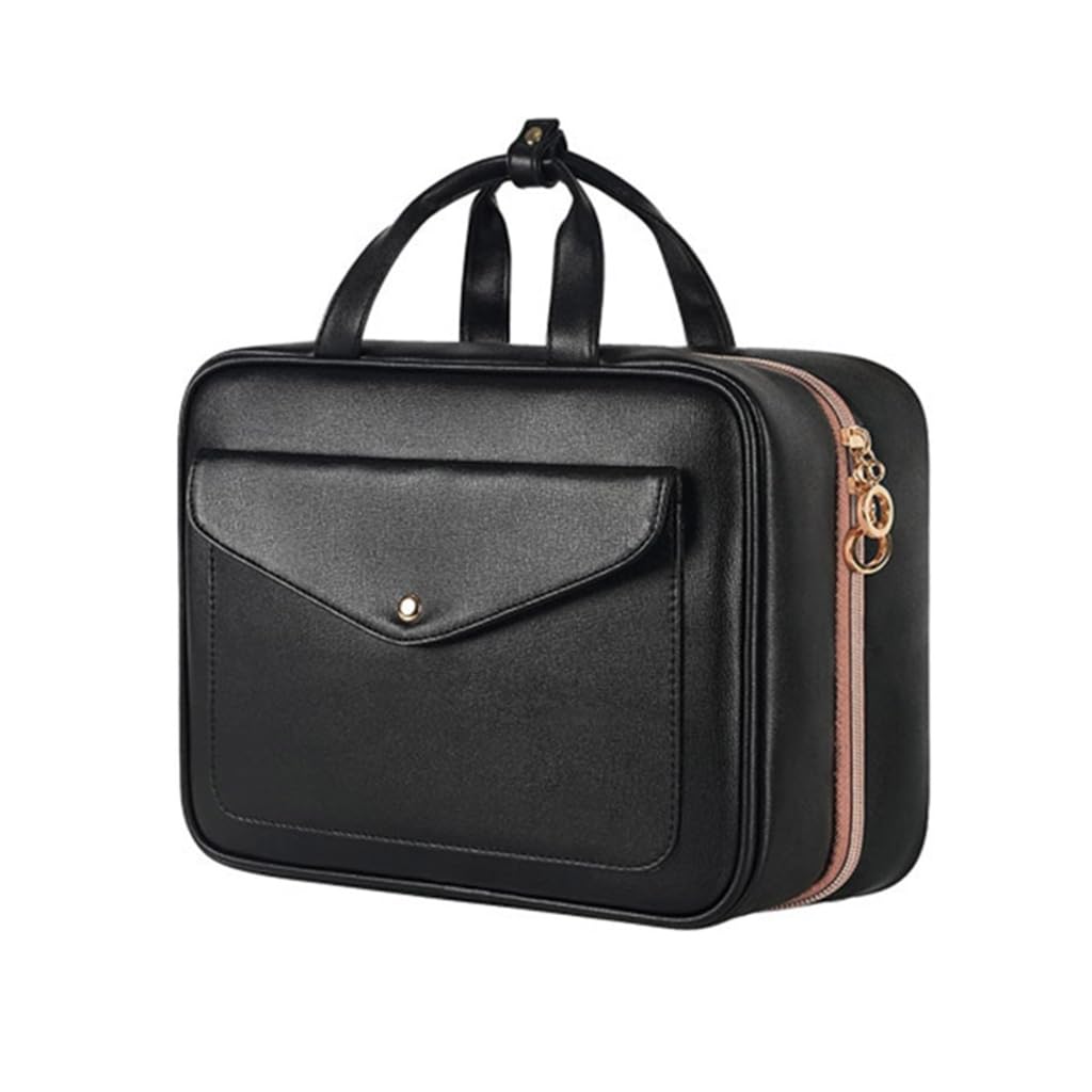 Bottone Make-up-Tasche für Damen, mit Haken zum Aufhängen, Reise-Kosmetiktasche, Toilettenartikel-Organizer, wasserdichte Aufbewahrung, Neceser Badezimmer-Waschtasche, Schwarz