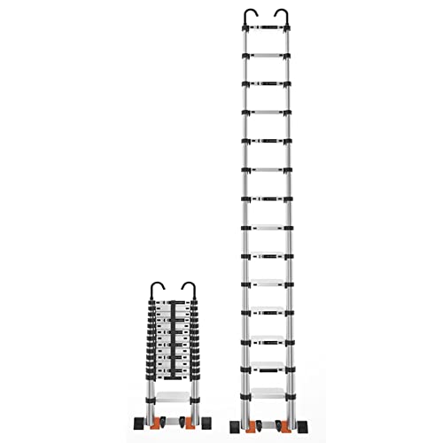 Teleskopleiter Teleskopleitern Mehrzweck-Ausziehleiter Teleskopleiter 5m 4m 3m 2m Teleskopleiter mit abnehmbarem Haken und Stabilisatorstange, kompakte Aluminium-Teleskopleiter Auszieh Ambitious