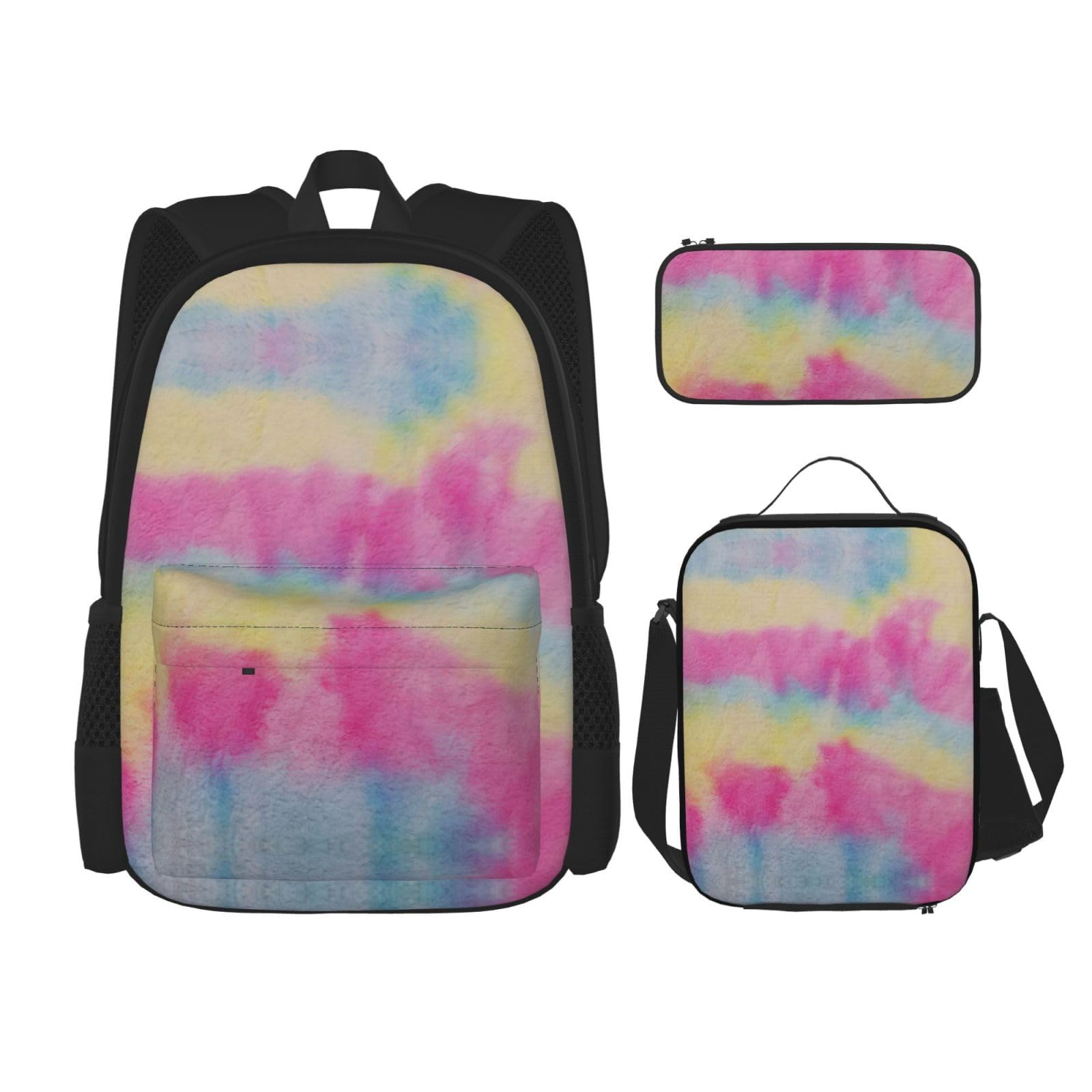 WURTON Trendiger Rucksack mit Regenbogenstreifen, Lunchbox, Federmäppchen, 3-in-1, verstellbares Rucksack-Set