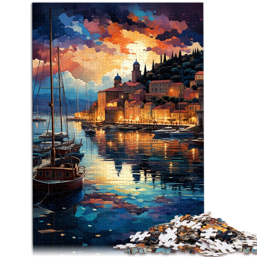 Puzzle „Die farbenfrohe Psychedelie des Hafens von Dubrovnik“ für Erwachsene, 1000-teiliges Puzzle, Holzpuzzle, Heimlernspiele, DIY-Spielzeug, 1000 Teile (50 x 75 cm)