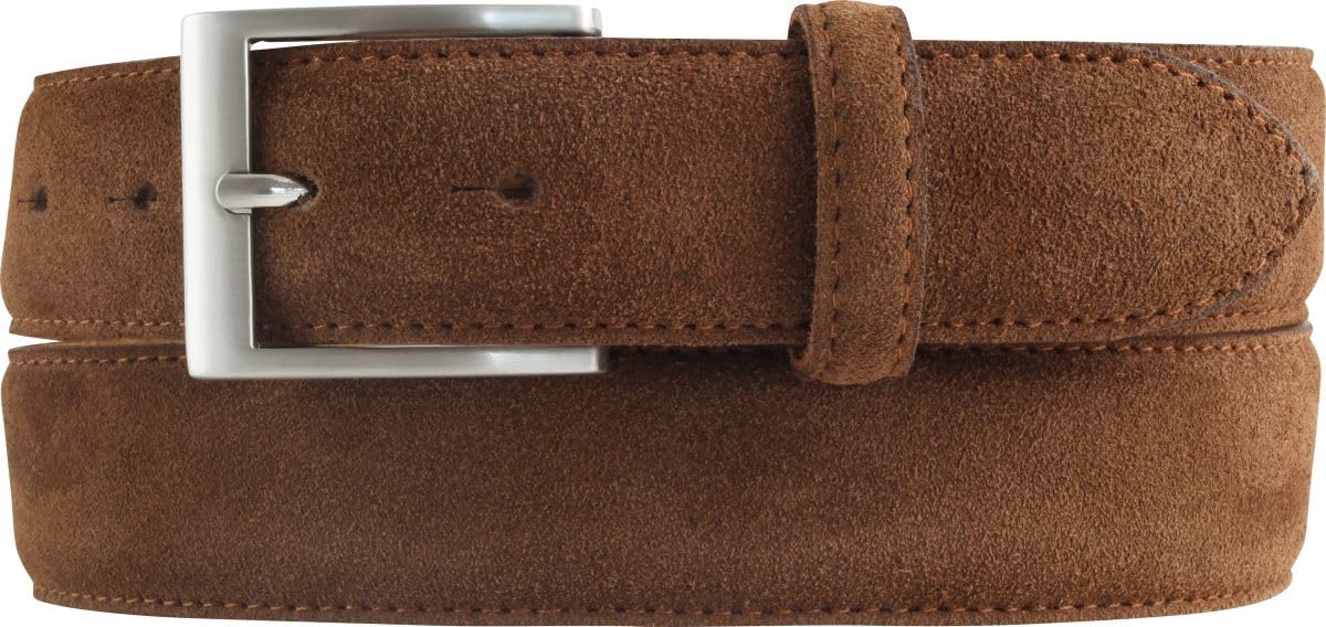 BELTINGER Italienischer Veloursleder-Gürtel, 35 mm breit, Herren, Anzuggürtel, Hosengürtel, Wildleder, Schließe Silber | Tabac 105cm