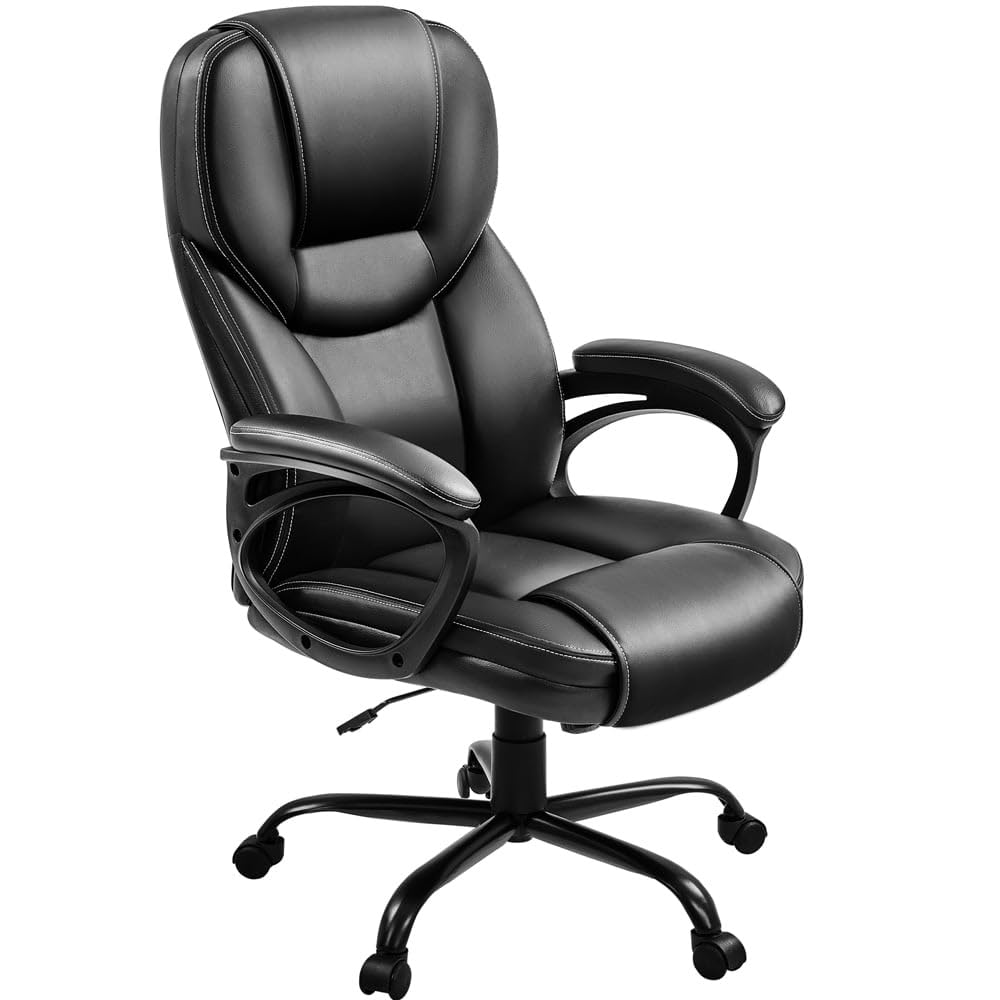 TBSZCM ergonomischer Bürostuhl Boss Business Chairs, Ergonomischer Bürostuhl, Leder-Chefstuhl für das Home-Office, Drehstuhl mit Rollen, Höhe und Winkel verstellbar, Liegestütze, Schwarz Run forward