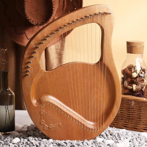 Mahagoni Instrument Saiteninstrument,24 Metall String Lyre Harfe,Tragbare Kleine Harfe,Gravierte Entwurf für Kinder Anfänger Erwachsene,Einfach Zu Bedienen Logs