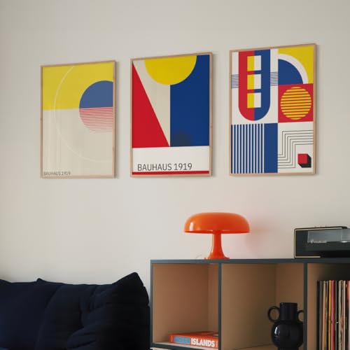 ZoeyAustin® 3 Doppelseitiges Kunstdruck Poster Set, DIN A3 (30cm x 42cm), Stilvolles Wandposter, 6 Wandbilder, Beidseitige Bilder (Bauhaus, Ohne Rahmen - DIN A3)