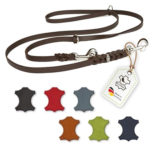 CopcoPet – Fettlederleine für Hunde – 3-Fach verstellbare Hundeleine aus weichem Leder mit Karabinern & Beschlägen aus Chrom – geflochtene Führleine 100% Handmade in Germany (2,0m x 8mm | Braun)