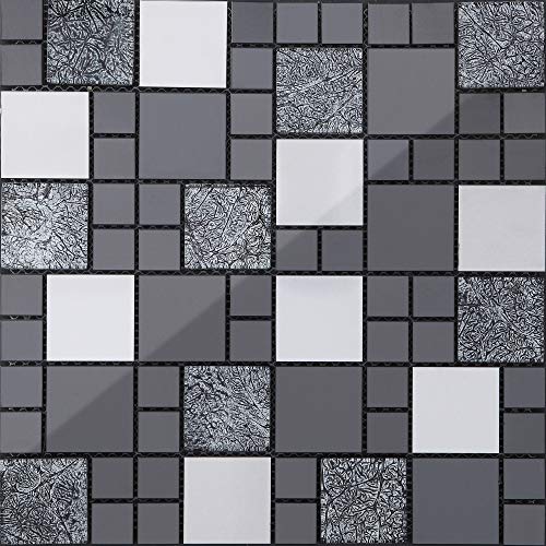 Quadratmeter Glas und Edelstahl Mosaik Fliesen Matte Schwarz und Silber (MT0002 m2)