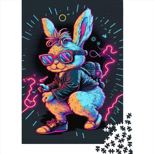 1000 Teile für Erwachsene, schwieriges Puzzle, Kaninchen-Neon-Holzpuzzle für Teenager, Geburtstagsgeschenk für Erwachsene, Jungen und Mädchen, 75 x 50 cm