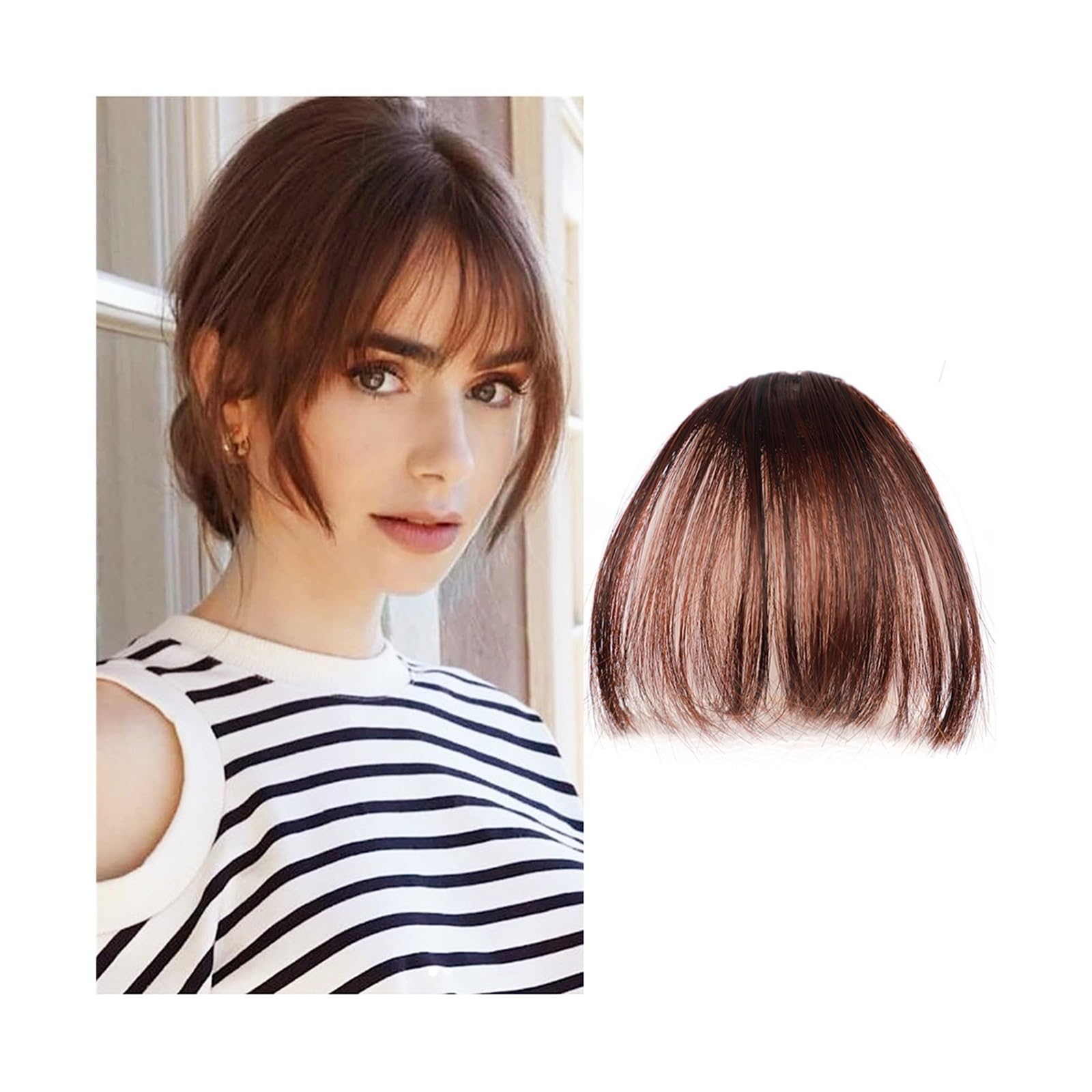 Pony Extension für Damen Fransen-Pony-Kunsthaarverlängerung, Clip-in-Pony, kurzes, gerades Haarteil, vorne, ordentlicher Knall, zwei seitliche Mini-Haar-Pony Fringe Bangs(2-33)