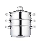 KitchenCraft 3 Kochtopf Set, Dampfgarer/Suppentopf Steamer 3-stufig, Induktionssicher, Edelstahl, in Geschenkbox, 16 cm (6''), Silber