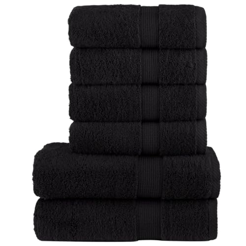 csderty Linens & Bedding, Towels6-teiliges Premium-Handtuch-Set, schwarz, 600 g/m², 100 % Baumwolle