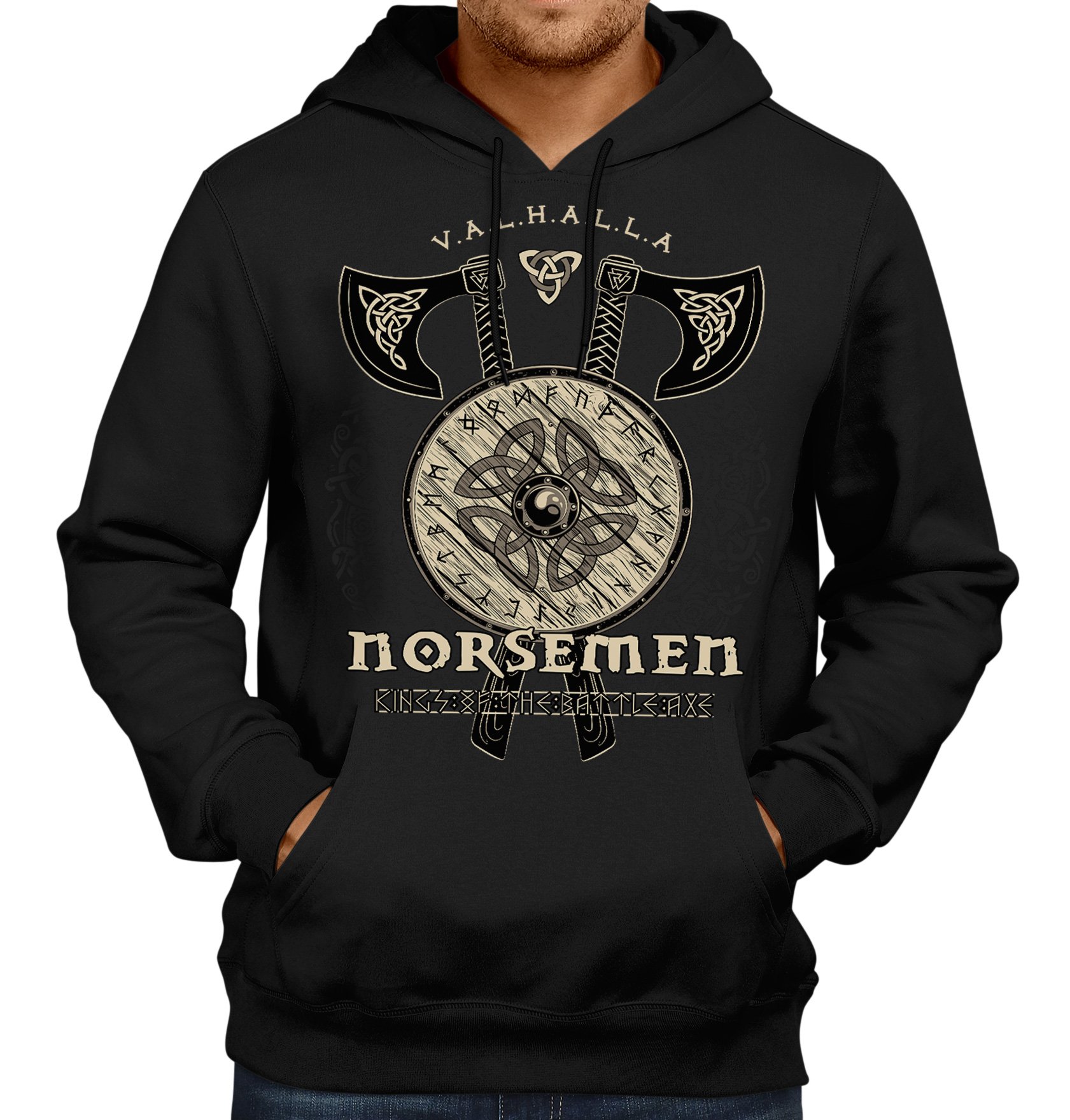 LOBO NEGRO Original Design Kapuzen-Pullover für den Wikinger Nordmann Fan: Norsemen-XXXL