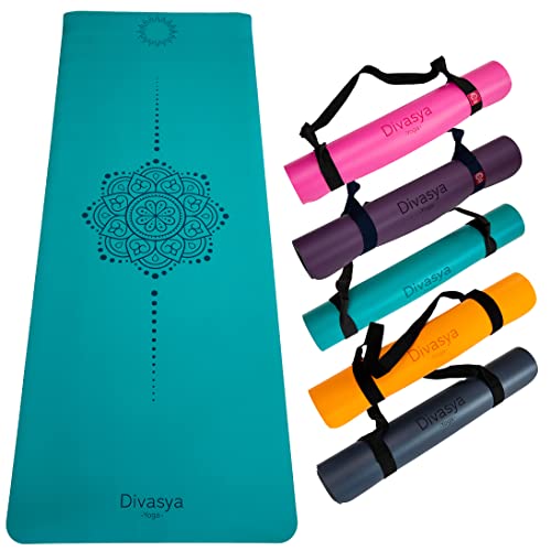 DIVASYA Yogamatte "professional grip - happy petrol", Naturkautschuk & veganes PU-Leder, 185 x 68 x 0,45cm