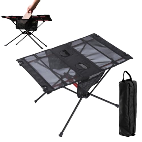 Opilroyn Outdoor-Klapptisch, leicht, zusammenklappbar, Strandtisch, Rucksack-Tisch, kleiner Klapptisch, Camping-Beistelltisch mit 2 Getränkehaltern für Garten, Hof, Strand