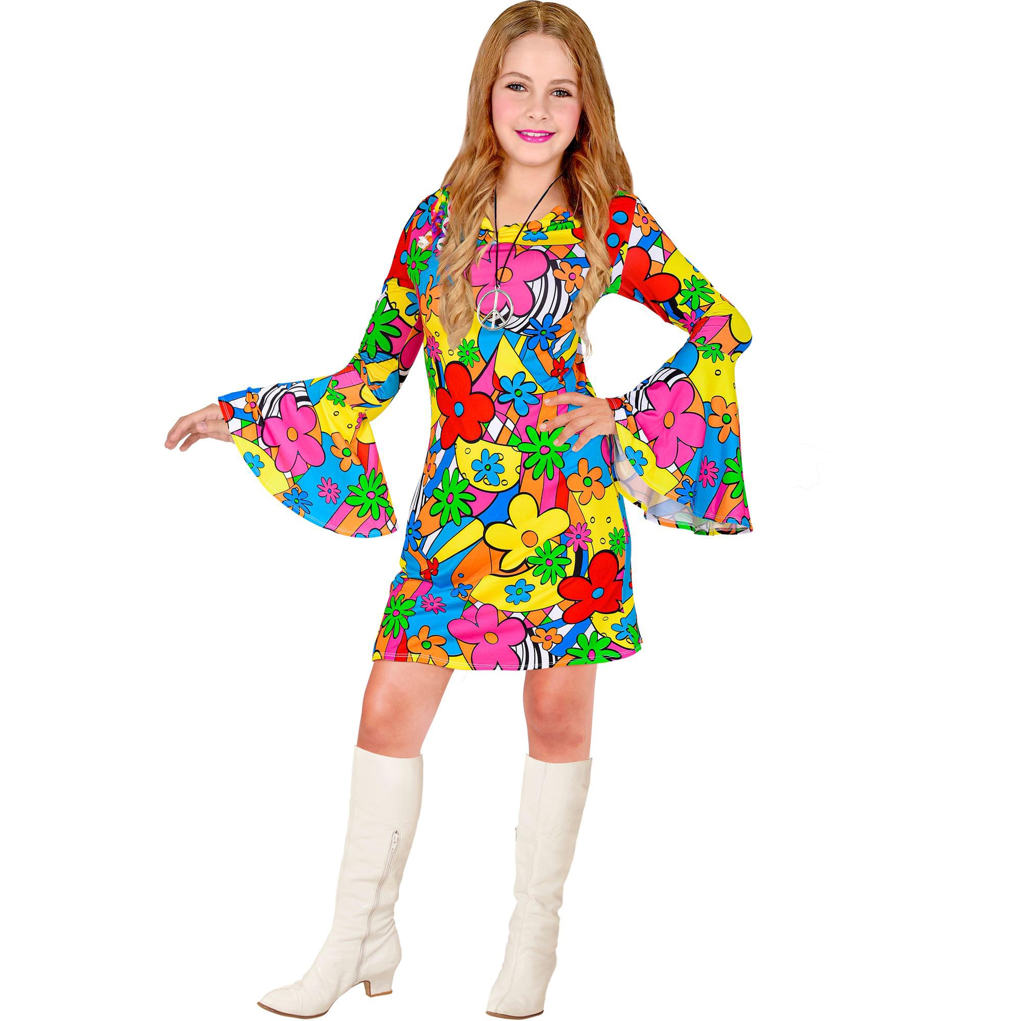 W WIDMANN MILANO Party Fashion - Kinderkostüm 60er Jahre Outfit, Kleid, Flower Power, Hippie, Blumenmädchen, Schlagermove