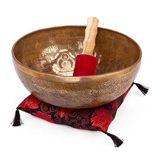 Tibetische Klangschale „Singing Bowl“ mit 5 BUDDHAS Gravur von bodhi, ca. 3800 g, Ø 32 cm