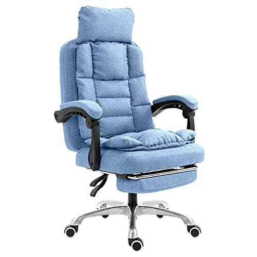 Drehbarer Schreibtischstuhl aus Flachs- und Baumwollleinen, ergonomischer Bürostuhl für Führungskräfte, verstellbarer ergonomischer Drehstuhl mit Armlehnen und Fußstütze, blau, interessant Run forward