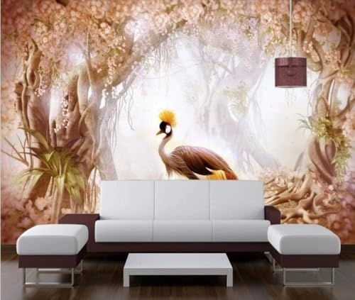 Vintage-Baum Blühende Rebe Vogel 3D Tapete Poster Restaurant Schlafzimmer Wohnzimmer Sofa TV Dekorative Wand-250cm×170cm