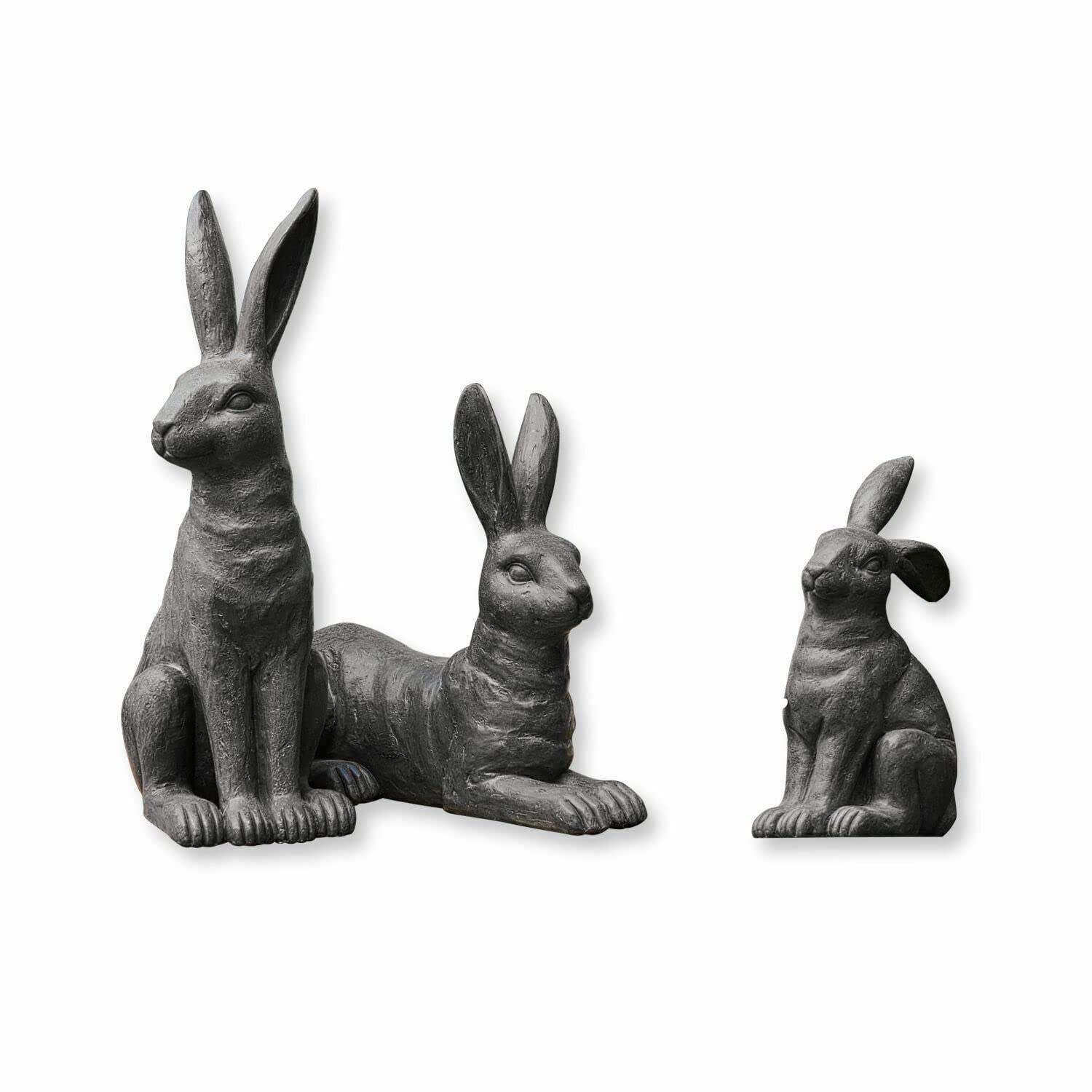 Loberon Hase 3er Set Ambre, DREI Varianten, nostalgischer Charme, handbearbeitet, Osterdekoration, Osterfigur, Ostern, Polyresin, anthrazit