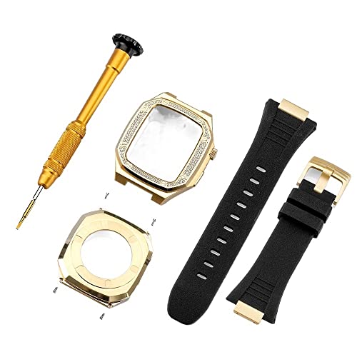 KANUZ Luxus-Modifikationsset für Apple Watch Band Serie 8, 7, 45 mm, 6, 5, 4, SE, 44 mm, Mod-Set, Metall, Stahl, für iWatch-Lünette, Gehäuse (Farbe: A, Größe: 44 mm für 6/5/4/SE)