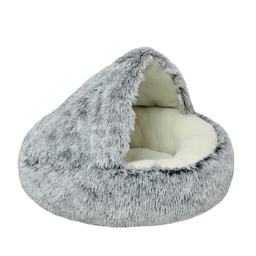 UVDS 2 In 1 Haustier Hund Katze Bett Runde Plüsch Katze Warme Bett Haus Weiche Lange Plüsch Bett for Kleine Hunde Katzen Nest Donut Wärmende Schlafen Bett (Color : Gray Short Plush, Size : 65cm)