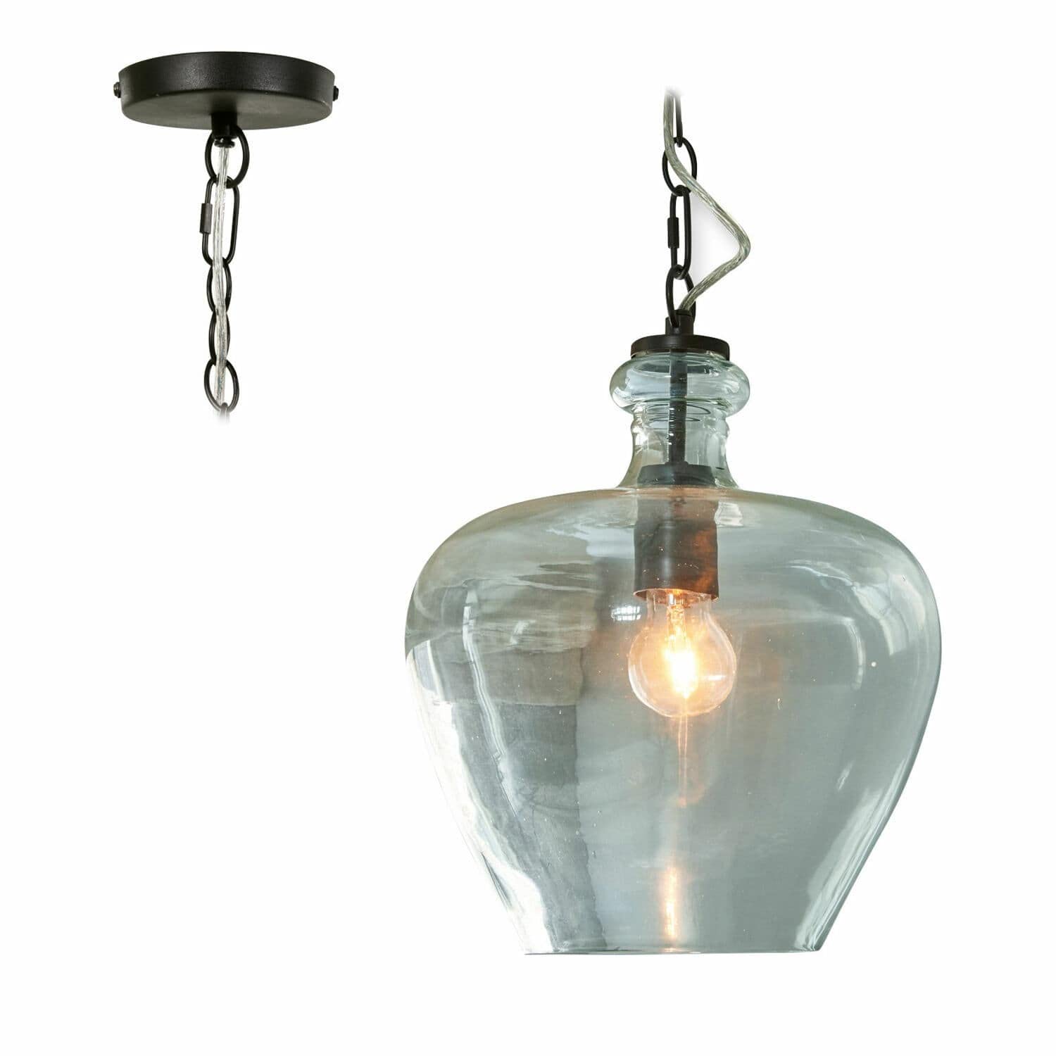 LOBERON Hängelampe Morazan, Landhausstil trifft Industrial-Look, kunstvolle Weinballon-Optik, Hängeleuchte, Wohnzimmerlampe, Glas, Eisen, klar/schwarz