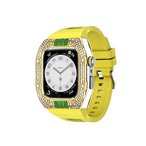 KANUZ Luxuriöses Diamantengehäuse-Modifikationsset, Mod Metallrahmen-Lünette für Apple Watch Band 7, Hülle, 44 mm, 45 mm, Armband für iWatch 7, 6, 5, 4, Set (Farbe: GY-Diamonds, Größe: 44 mm für