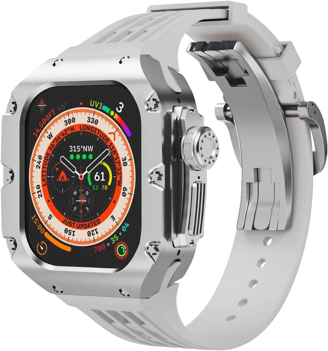 NEYENS 49 mm Titanlegierung, Uhrengehäuse, Gummiband, für Apple Watch Ultra 2 Serie, Ersatzteil, Sportarmbänder, Uhrengehäuse, Metallkrone, Mod-Kit, Zubehör, 49 mm, Achat