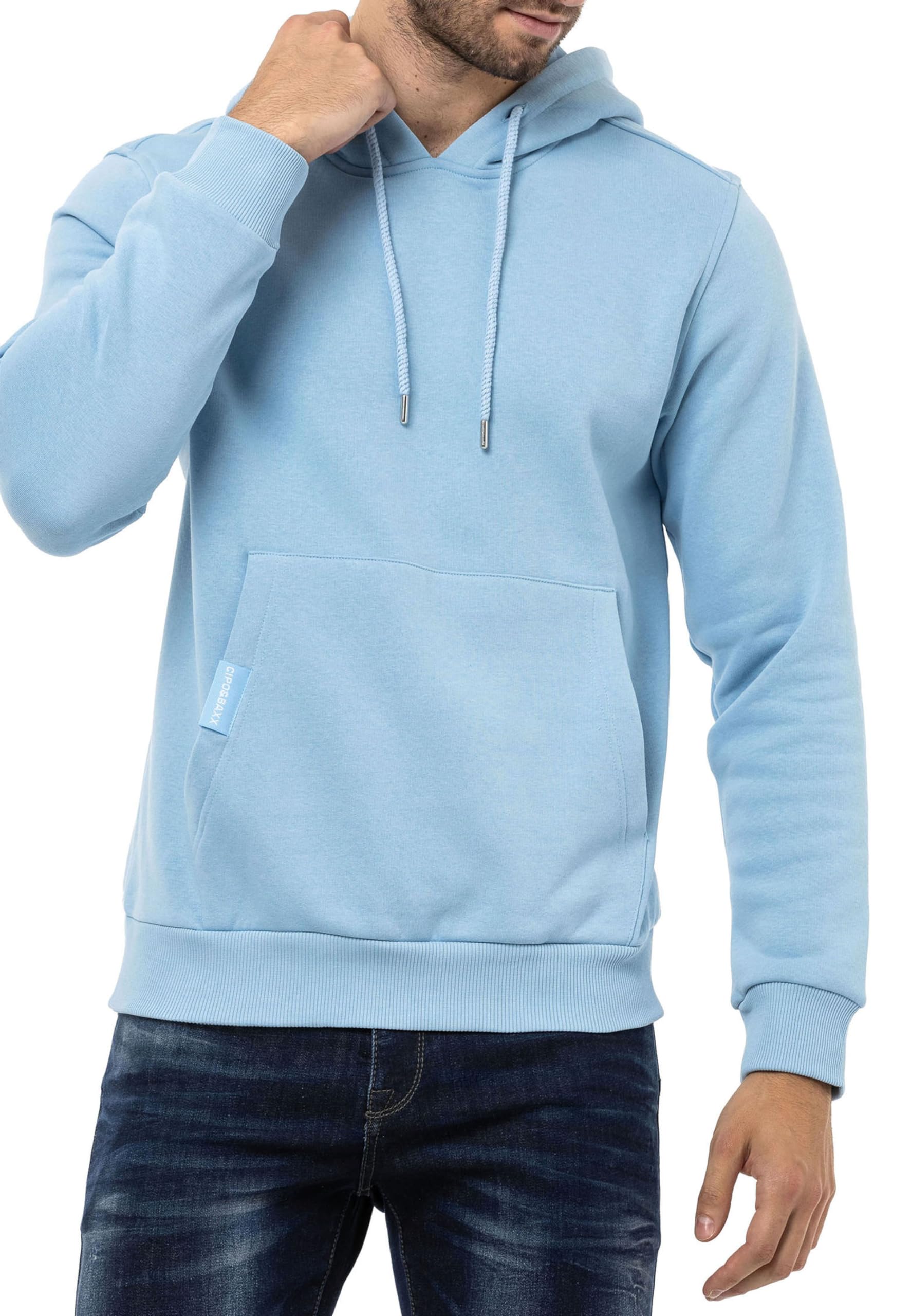 Cipo & Baxx Herren Kapuzenpullover Basic Hoodie Premium Sweatshirt Sweater CL557 Blau XL